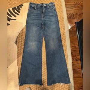 MOTHER Tomcat Roller heel fray Flare Wide Leg Jeans in perfect drug.